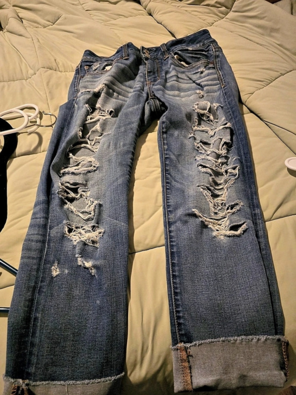 American Eagle Outfitters Artist Crop Distressed Crop Jeans in Blue Waist 8